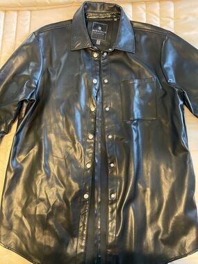 bagatelle Black Faux Leather Snap Shirt Jacket